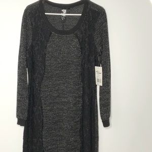 Black and gray Trixxi long sleeve sweater dress with lace detail
